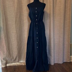 Chic Navy Blue Button-Down Maxi Dress